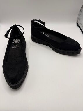 tuk Black Pointed Ballet Ankle-Strap Creeper Flats Shoes 10